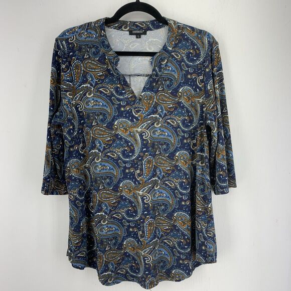 Unbranded Tops - Boho Peasant Hippie Tunic Top Paisley Colorful 3/4 Roll Tab Sleeve Stretch